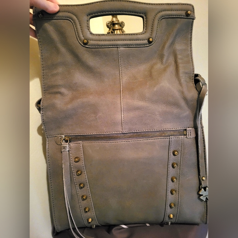 Lucky Brand Studded Leather Crossbody Bag In Smoke Khaki Grey MSRP $188